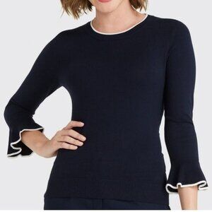 Draper‎ James Ruffle Sleeve Bow Back Sweater Navy size Large